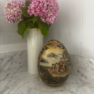 Large 1970s Vintage Satsuma Style Porcelain Cloisonne Hand Painted Egg